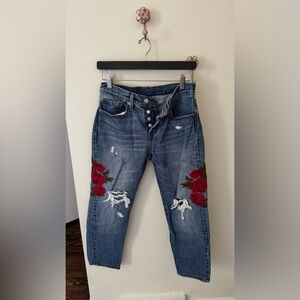 Levi’s 501 cropped jeans with rose embroidery